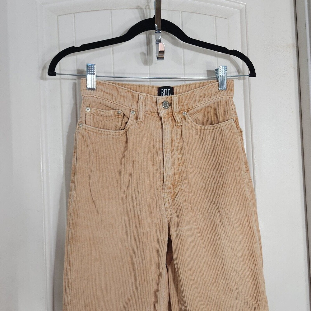BDG High & Wide Corduroy Pants Womens 24 Light Brown 100% Cotton Pockets Zip - Picture 3 of 13